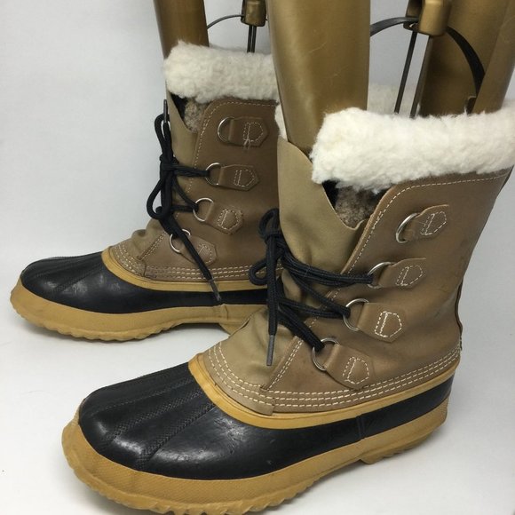 Sorel Mantou Furry Lined Lace Up Waterproof Duck Boots US7 Tan & Black 40 9 - Picture 3 of 12
